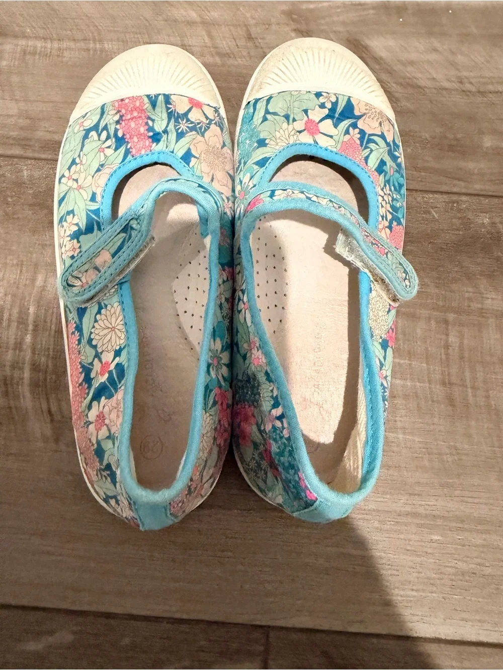 Jacadi Floral Mary Jane Sneakers in Aqua Blue and Pink